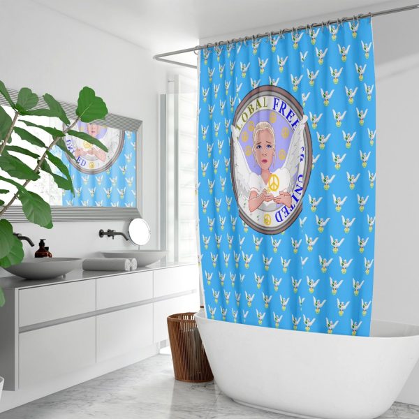 Quick-drying Shower Curtain GLOBAL FREEDOM UNITED WOMEN ANGEL OF PEACE BLUE Online Hot Sale