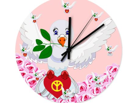 Wooden Wall Clock Without Scale Global Freedom United Dove Of Peace New Peace Roses Rose For Discount