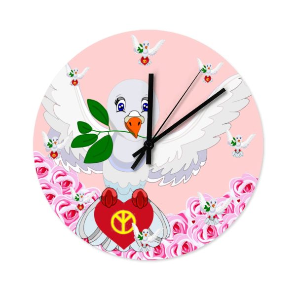 Wooden Wall Clock Without Scale Global Freedom United Dove Of Peace New Peace Roses Rose For Discount