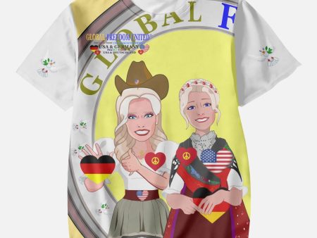 GLOBAL FREEDOM UNITED GIRLS USA & GERMANY OLD PEACE YELLOW AOP Kids  Short T-Shirts Sale