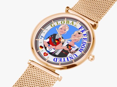 GLOBAL FREEDOM UNITED WOMEN ISRAEL & GERMANY NEW PEACE New Stylish Ultra-Thin Quartz Watch (With Indicators) Discount