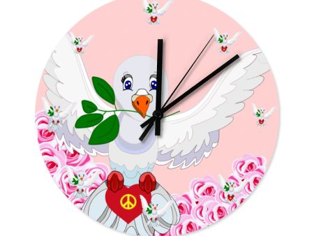 Wooden Wall Clock Without Scale GLOBAL FREEDOM UNITED© Dove Of Peace Roses Pink Online Sale