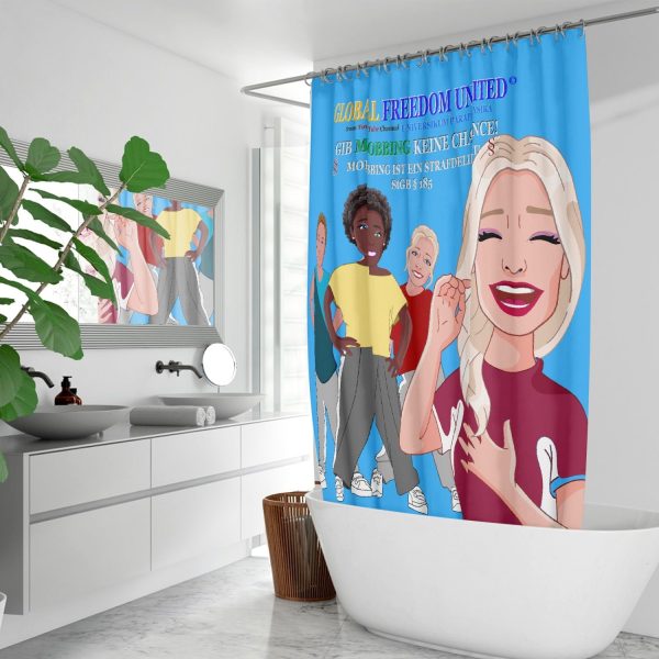 Quick-drying Shower Curtain GLOBAL FREEDOM UNITED GIB MOBBING KEINE CHANCE GERMAN BLUE Online Hot Sale