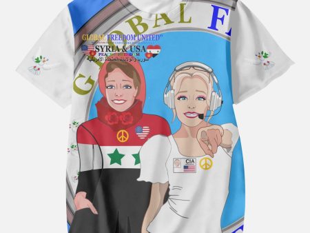 GLOBAL FREEDOM UNITED GIRLS SYRIA & USA OLD PEACE BLUE AOP Kids  Short T-Shirts For Discount