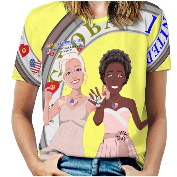 Women´s T-Shirt 3 GLOBAL FREEDOM UNITED© Women Anti Fascism & Racism USA Yellow For Discount