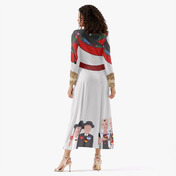 WOMEN´S LONG-SLEEVE ONE PIECE DRESS GLOBAL FREEDOM UNITED© WOMEN ISRAEL & GERMANY OLD PEACE WIGHT on Sale