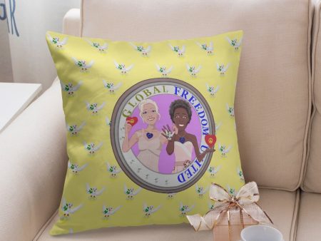 GLOBAL FREEDOM UNITED© Women Anti Fascism & Racism Old Peace YELLOW 18   Square Pillow Cover Online Sale