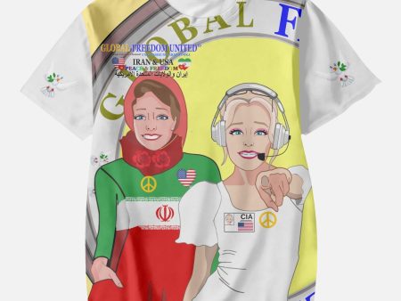 GLOBAL FREEDOM UNITED GIRLS IRAN & USA OLD PEACE YELLOW AOP Kids  Short T-Shirts Cheap