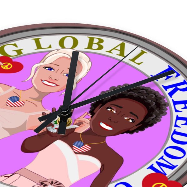 Wooden Wall Clock Without Scale GLOBAL FREEDOM UNITED© Women Anti Fascism & Racism USA For Sale