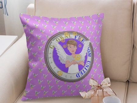 GLOBAL FREEDOM UNITED© MEN ANGEL OF PEACE LILAC Square Pillow Cover For Sale