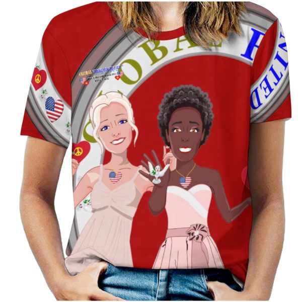 Women´s T-Shirt 3 GLOBAL FREEDOM UNITED© Women Anti Fascism & Racism USA Red For Sale