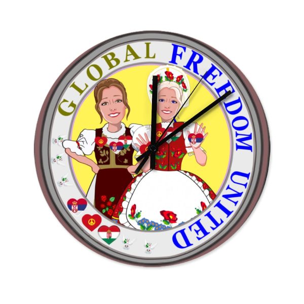 Wooden Wall Clock Without Scale GLOBAL FREEDOM UNITED© Women Serbia & Hungary Old Peace Hot on Sale