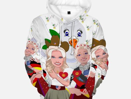 ROUND COLLAR HOODIE GLOBAL FREEDOM UNITED© WOMEN USA & GERMANY DOVE OF PEACE Sale