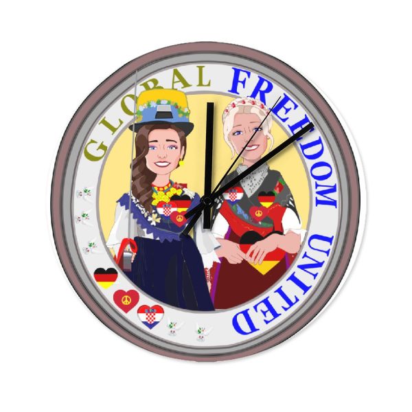 Wooden Wall Clock Without Scale GLOBAL FREEDOM UNITED© Women Croatia & Germany Ring For Sale