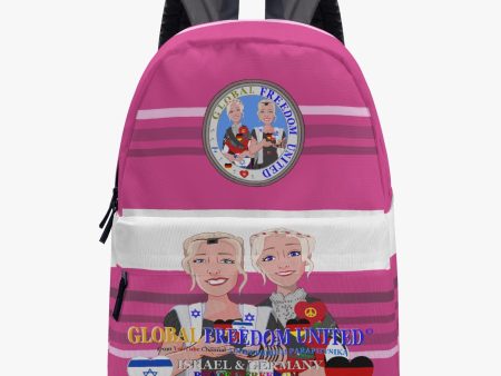 ALL OVER PRINT VANVAS BACKPACK GLOBAL FREEDOM UNITED© WOMEN ISRAEL & GERMANY PINK on Sale