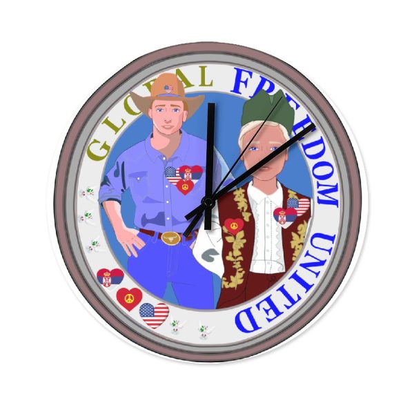 Wooden Wall Clock Without Scale GLOBAL FREEDOM UNITED© Men USA & Serbia Discount