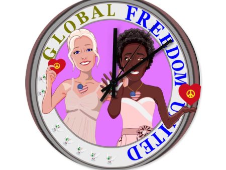 Wooden Wall Clock Without Scale GLOBAL FREEDOM UNITED© Women Anti Fascism & Racism USA For Sale