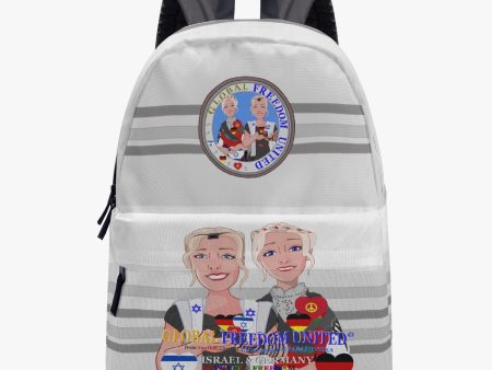 ALL OVER PRINT VANVAS BACKPACK GLOBAL FREEDOM UNITED© WOMEN ISRAEL & GERMANY GREY Fashion