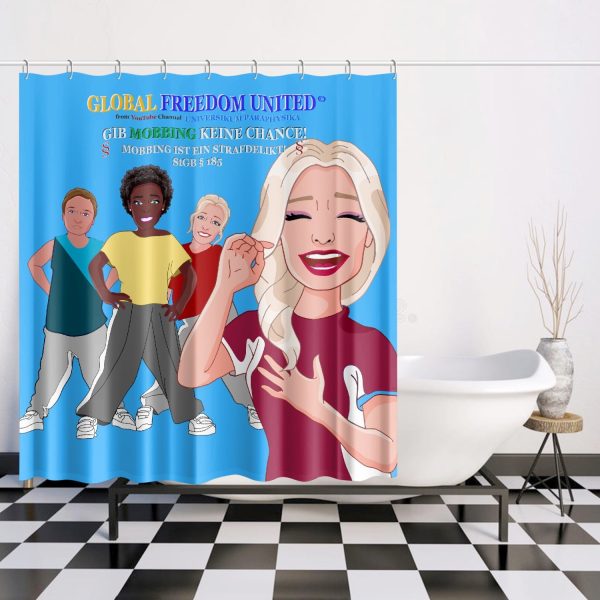 Quick-drying Shower Curtain GLOBAL FREEDOM UNITED GIB MOBBING KEINE CHANCE GERMAN BLUE Online Hot Sale