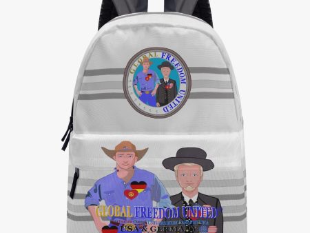 ALL OVER PRINT CANVAS BACKPACK GLOBAL FREEDOM UNITED MEN USA & GERMANY OLD PEACE GREY For Sale