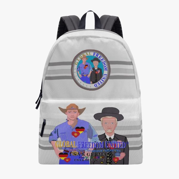 ALL OVER PRINT CANVAS BACKPACK GLOBAL FREEDOM UNITED MEN USA & GERMANY OLD PEACE GREY For Sale