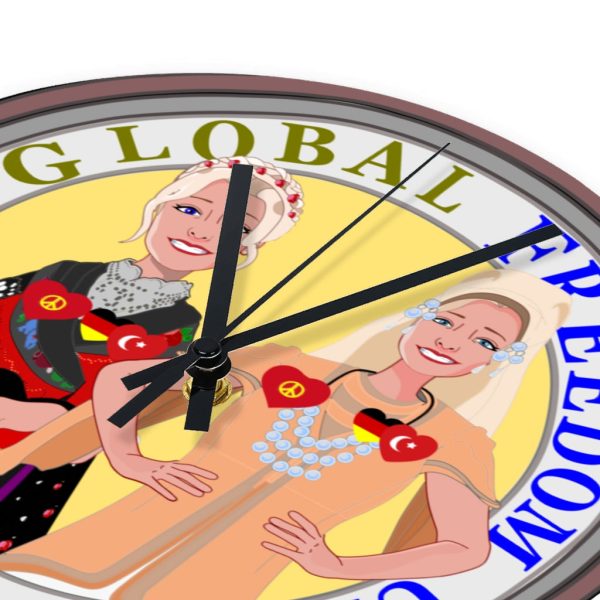 Wooden Wall Clock Without Scale Global Freedom United Women Turkey & Germany Old Peace Cheap