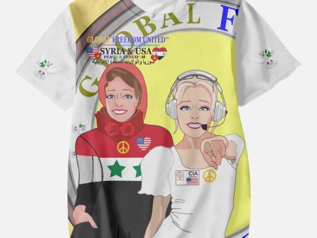 GLOBAL FREEDOM UNITED GIRLS SYRIA & USA OLD PEACE YELLOW AOP Kids  Short T-Shirts For Sale