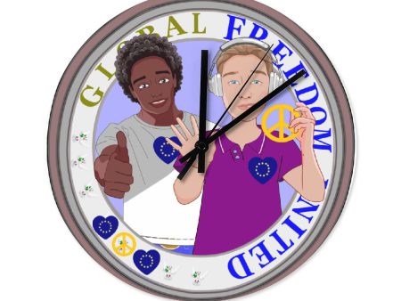 Wooden Wall Clock Without Scale GLOBAL FREEDOM UNITED© Men Anti Fasism & Rasism EUROPE Cheap