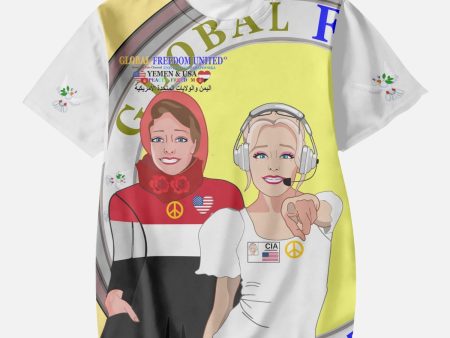 GLOBAL FREEDOM UNITED GIRLS YEMEN & USA OLD PEACE YELLOW AOP Kids  Short T-Shirts Hot on Sale