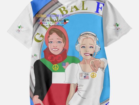 GLOBAL FREEDOM UNITED GIRLS KUWAIT & USA OLD PEACE BLUE AOP Kids  Short T-Shirts Supply