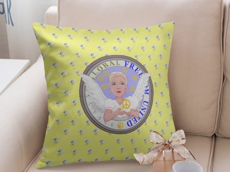 GLOBAL FREEDOM UNITED©  WOMEN ANGEL OF PEACE YELLOW Square Pillow Cover Online Hot Sale