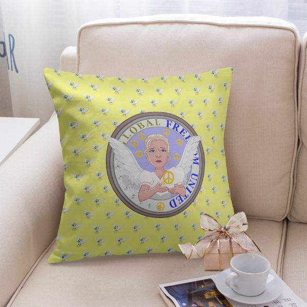 GLOBAL FREEDOM UNITED©  WOMEN ANGEL OF PEACE YELLOW Square Pillow Cover Online Hot Sale