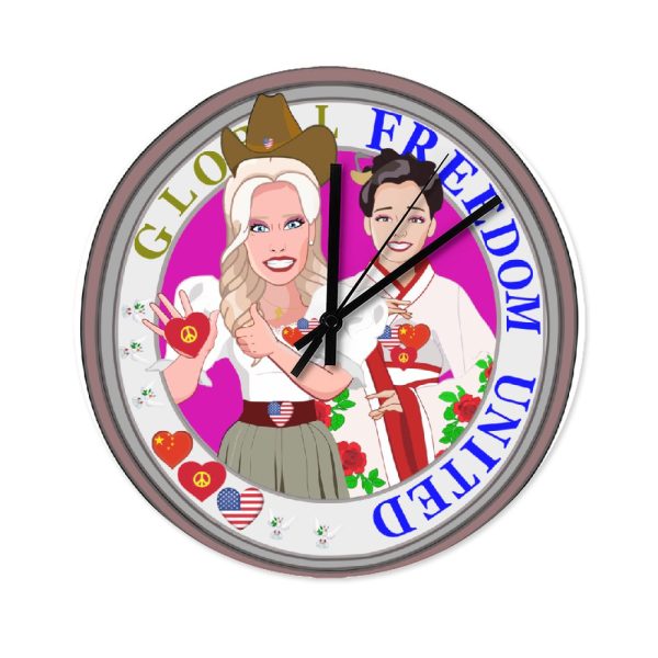 Wooden Wall Clock Without Scale Global Freedom United Women Usa & China Old Peace Ring Online