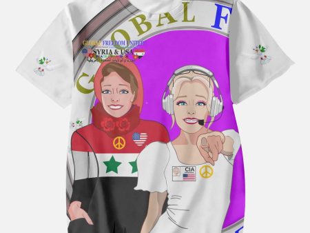 GLOBAL FREEDOM UNITED GIRLS SYRIA & USA OLD PEACE WIGHT AOP Kids  Short T-Shirts Supply