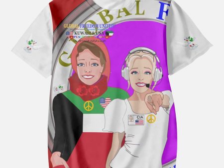 GLOBAL FREEDOM UNITED GIRLS KUWAIT & USA OLD PEACE RED AOP Kids  Short T-Shirts Supply