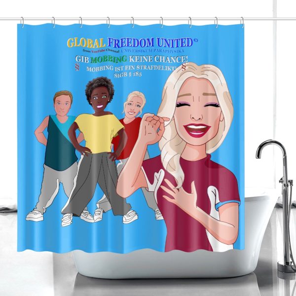 Quick-drying Shower Curtain GLOBAL FREEDOM UNITED GIB MOBBING KEINE CHANCE GERMAN BLUE Online Hot Sale