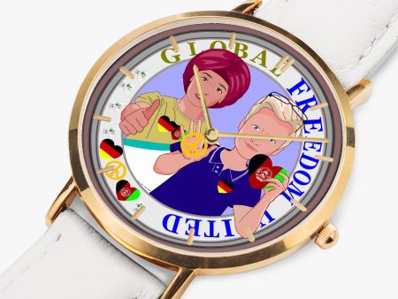 GLOBAL FREEDOM UNITED© Men AFGHANISTAN & GERMANY - Hot Selling Ultra-Thin Leather Strap Quartz Watch (Rose Gold With Indicators) Online