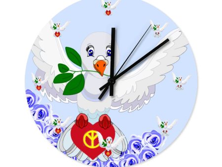 Wooden Wall Clock Without Scale Global Freedom United Dove Of Peace New Peace Roses Blue Sale