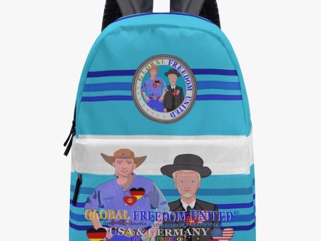 ALL OVER PRINT CANVAS BACKPACK GLOBAL FREEDOM UNITED MEN USA & GERMANY OLD PEACE BLUE Hot on Sale