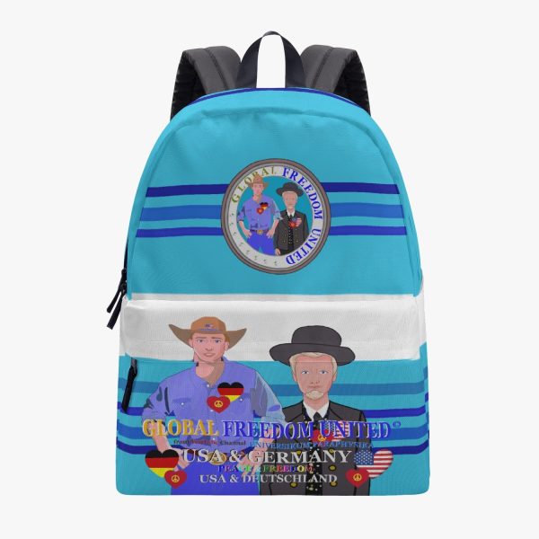 ALL OVER PRINT CANVAS BACKPACK GLOBAL FREEDOM UNITED MEN USA & GERMANY OLD PEACE BLUE Hot on Sale