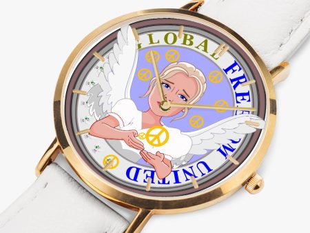 Hot Selling Ultra-Thin Leather Strap Quartz Watch (Rose Gold With Indicators) GLOBAL FREEDOM UNITED ANGEL OF PEACE OLD PEACE GIRL Supply