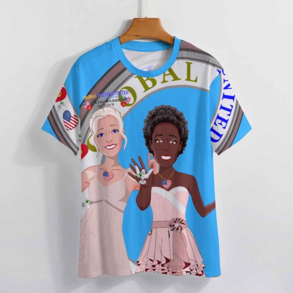 Women´s T-Shirt 3 GLOBAL FREEDOM UNITED© Women Anti Fascism & Racism USA  Blue For Sale