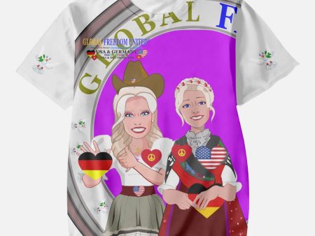 GLOBAL FREEDOM UNITED GIRLS USA & GERMANY OLD PEACE WIGHT AOP Kids  Short T-Shirts For Sale