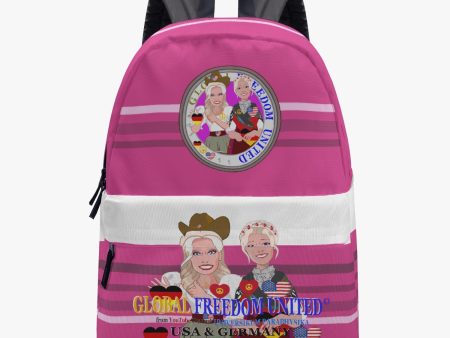 ALL OVER PRINT CANVAS BACKPACK GLOBAL FREEDOM UNITED WOMEN USA & GERMANY OLD PEACE PINK Sale