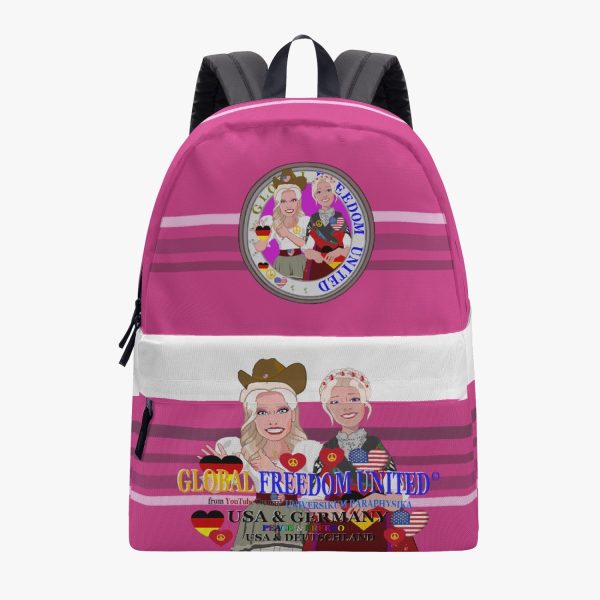 ALL OVER PRINT CANVAS BACKPACK GLOBAL FREEDOM UNITED WOMEN USA & GERMANY OLD PEACE PINK Sale