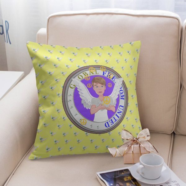 Square Pillow Cover GLOBAL FREEDOM UNITED MEN ANGEL OF PEACE YELLOW Fashion