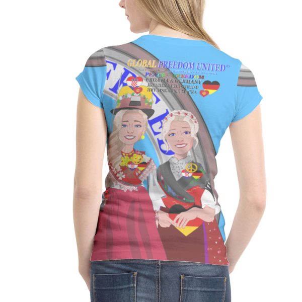 Women´s T-Shirt GLOBAL FREEDOM UNITED© Women Croatia & Germany V1 2 Blue Online Hot Sale