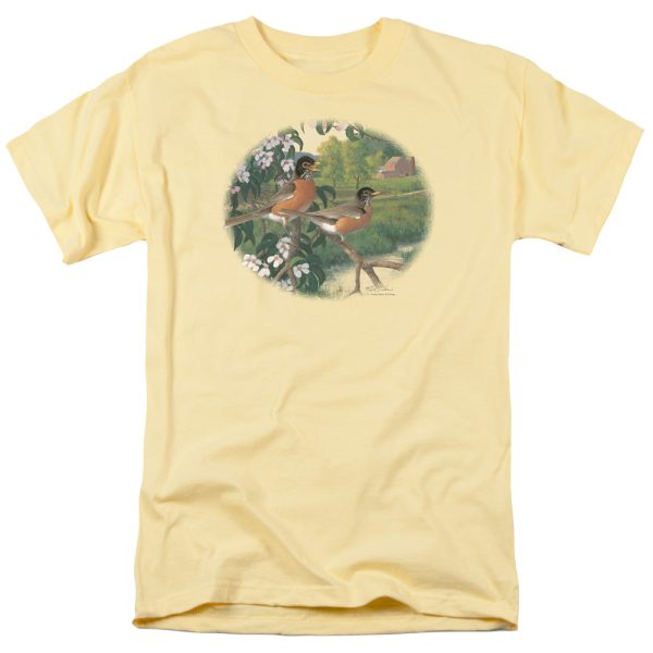 WILDLIFE : APPLE BLOSSOM TIME ROBINS S\S ADULT 100% COTTON 18\1 T-SHIRT BANANA XL Online now