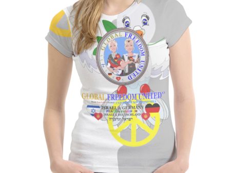 Women´s T-shirt GLOBAL FREEDOM UNITED© Israel & Germany Old Peace Version 1 Grey For Cheap