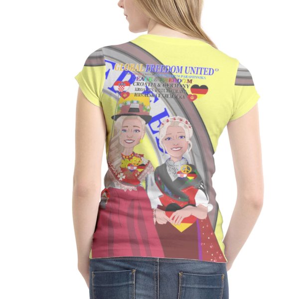 Women´s T-Shirt GLOBAL FREEDOM UNITED© Women Croatia & Germany V1 2 Yellow Hot on Sale